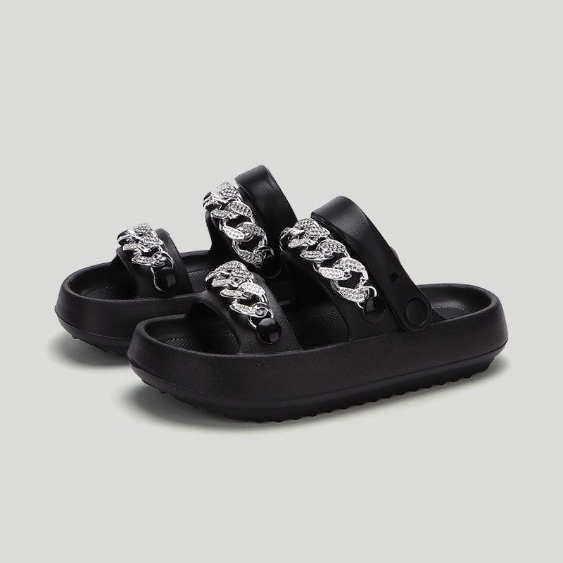 Chains Thick-soled Slippers For Women Indoor Floor House Shoes Summer Outdoor EVA Sandals Two-wearing Beach Shoes - fadidesign