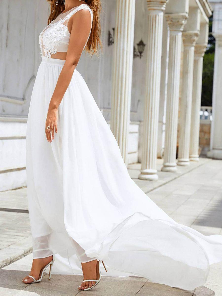 Chiffon Lace Trailing Wedding Large Swing Dress - fadidesign