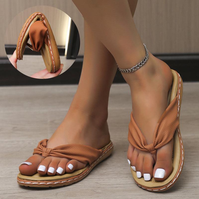 Clip Toe Bow Slippers Summer Flat Beach Shoes Flip Flops Sandals For Women - fadidesign