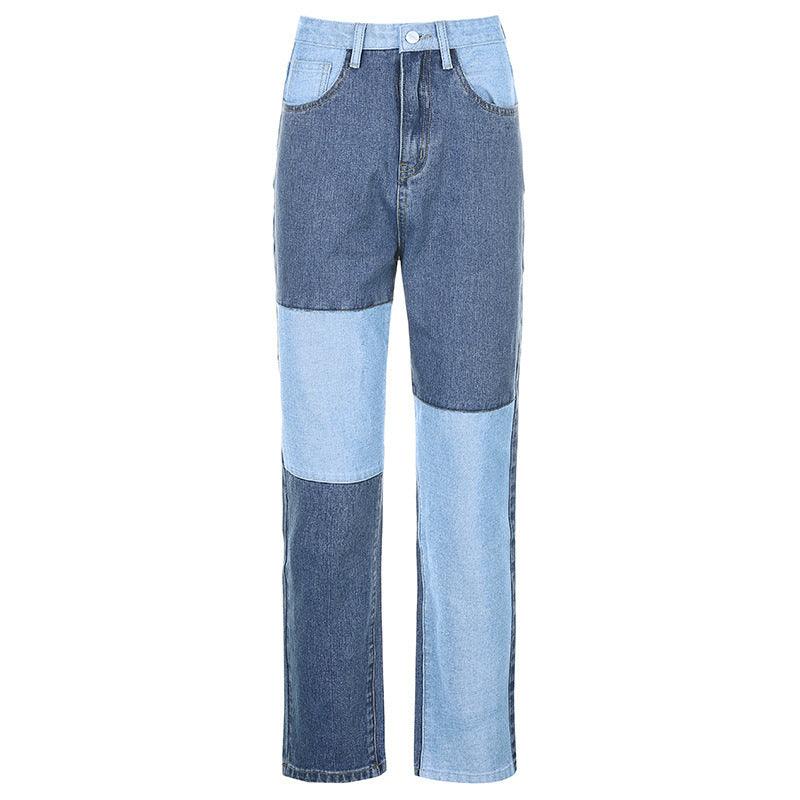 Contrasting stitching high-rise straight leg jeans women - fadidesign