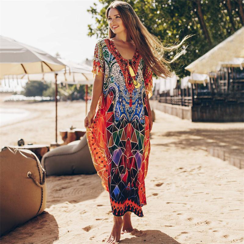 Cotton Beach Cover up Print Bathing suit cover up Swimwear Women Summer Dress Kaftan Robe de Plage Saida de Praia Tunics Pareo - fadidesign