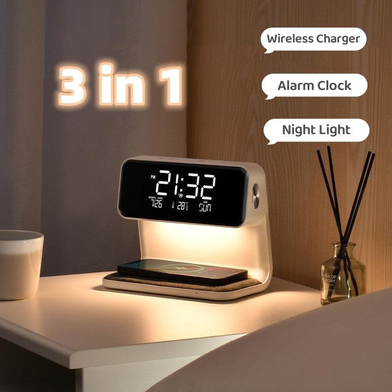 Creative 3 In 1 Bedside Lamp Wireless Charging LCD Screen Alarm Clock Wireless Phone Charger - fadidesign