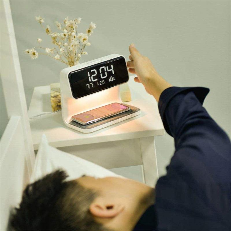 Creative 3 In 1 Bedside Lamp Wireless Charging LCD Screen Alarm Clock Wireless Phone Charger - fadidesign