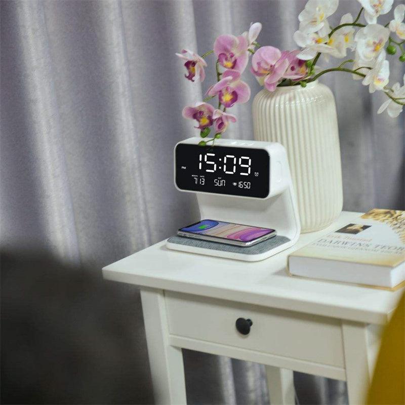 Creative 3 In 1 Bedside Lamp Wireless Charging LCD Screen Alarm Clock Wireless Phone Charger - fadidesign