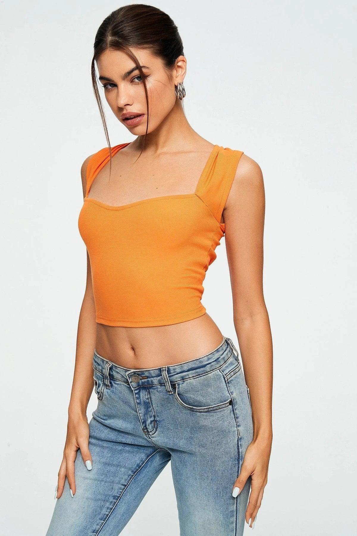 Crop Top Sweetheart Solid Ribbed Sleeveless - fadidesign