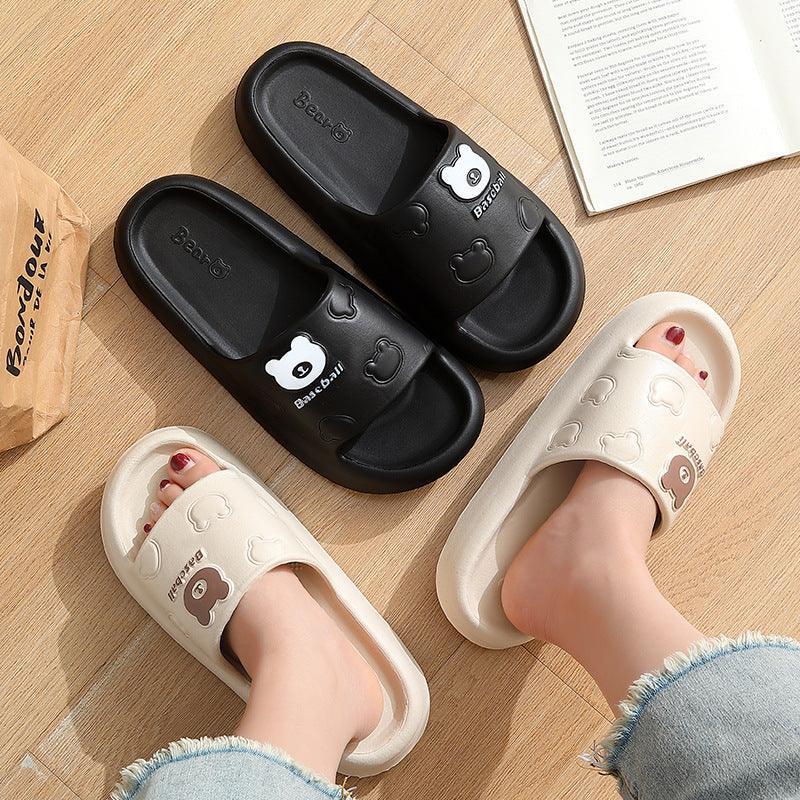 Cute Cartoon Bear Slippers For Women Summer Indoor Thick-soled Non-slip Floor Bathroom Home Slippers Men House Shoes - fadidesign