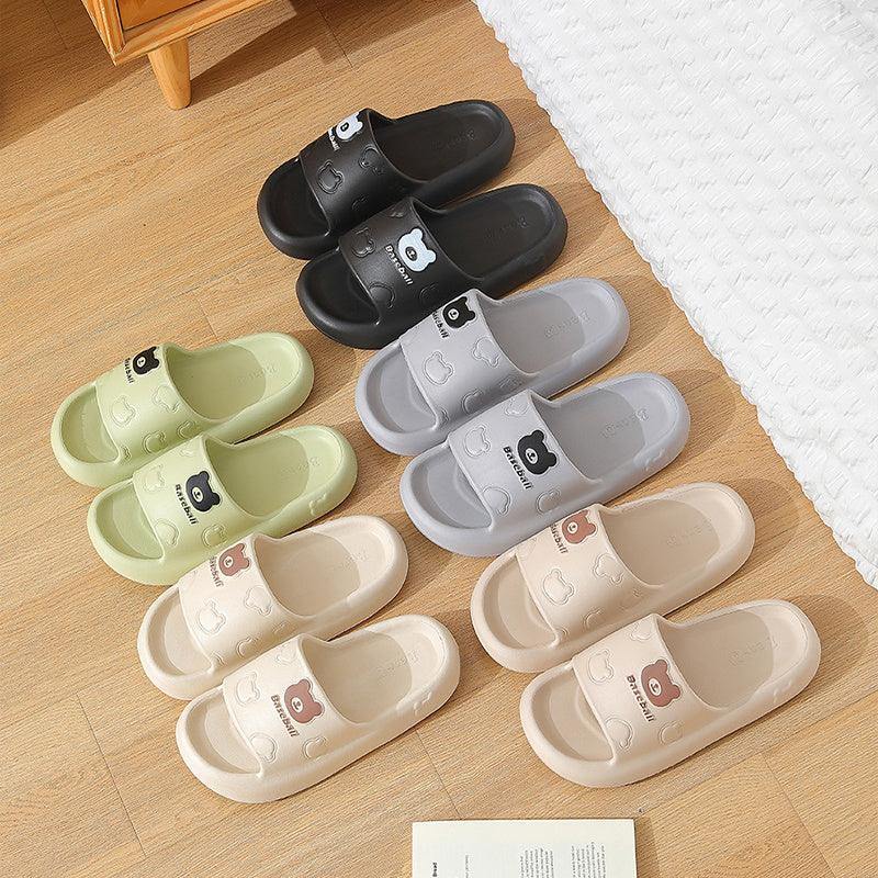 Cute Cartoon Bear Slippers For Women Summer Indoor Thick-soled Non-slip Floor Bathroom Home Slippers Men House Shoes - fadidesign