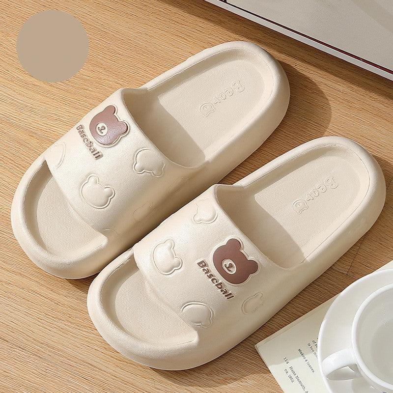 Cute Cartoon Bear Slippers For Women Summer Indoor Thick-soled Non-slip Floor Bathroom Home Slippers Men House Shoes - fadidesign