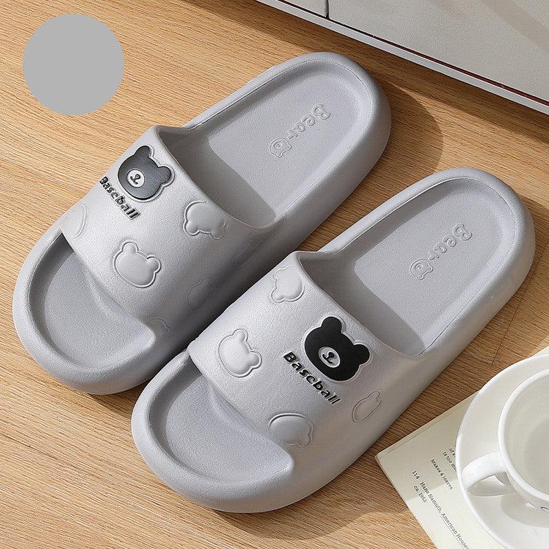 Cute Cartoon Bear Slippers For Women Summer Indoor Thick-soled Non-slip Floor Bathroom Home Slippers Men House Shoes - fadidesign