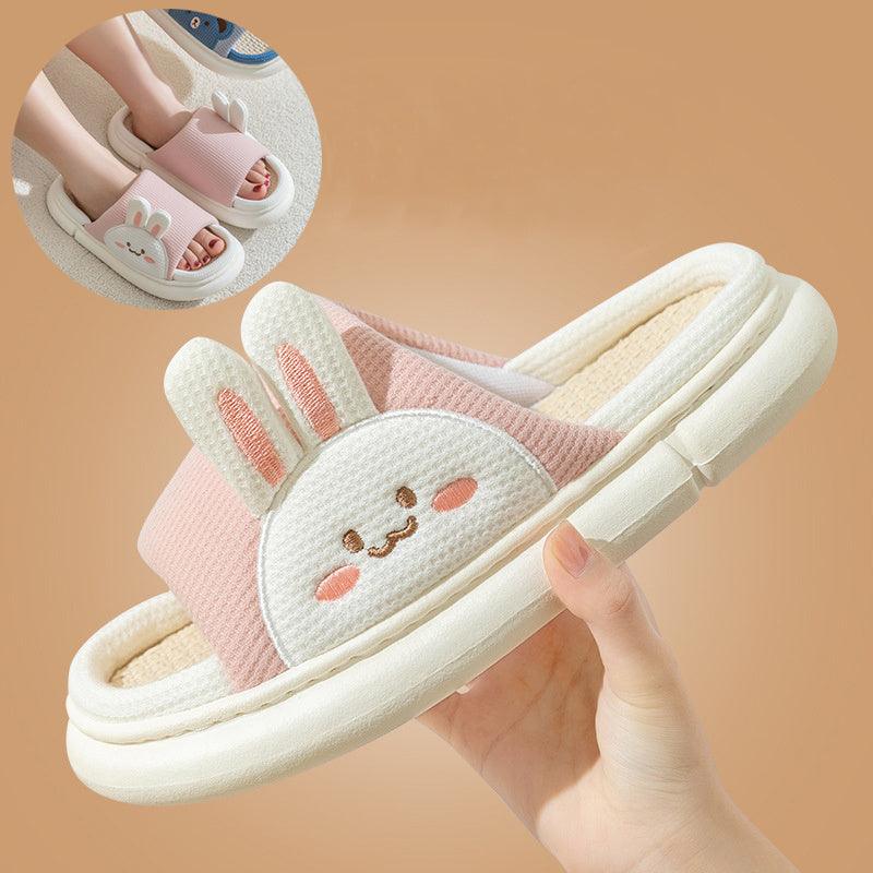 Cute Rabbit Slippers Linen House Shoes For Women - fadidesign