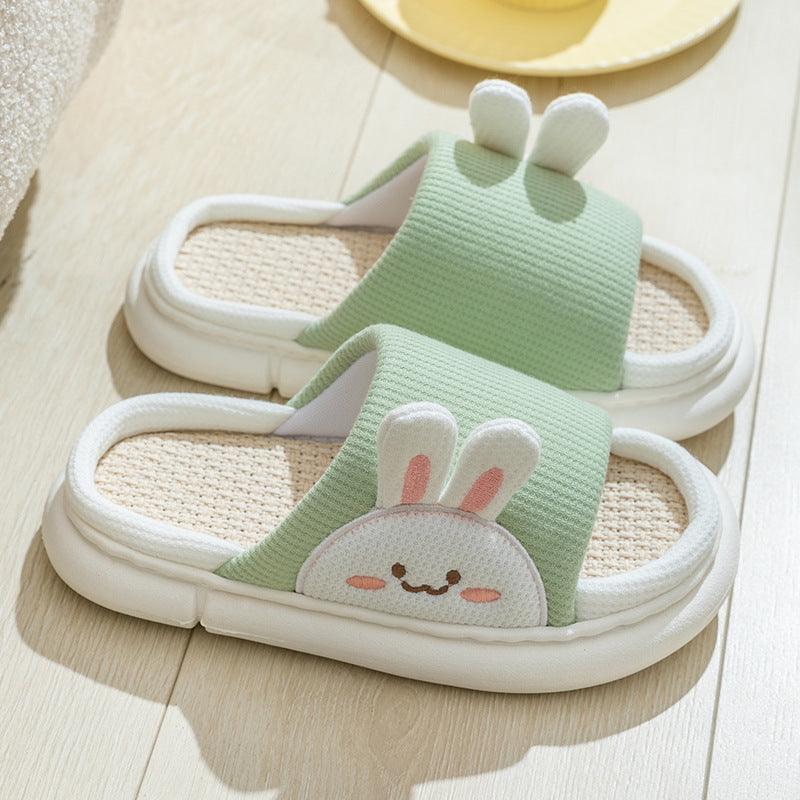 Cute Rabbit Slippers Linen House Shoes For Women - fadidesign