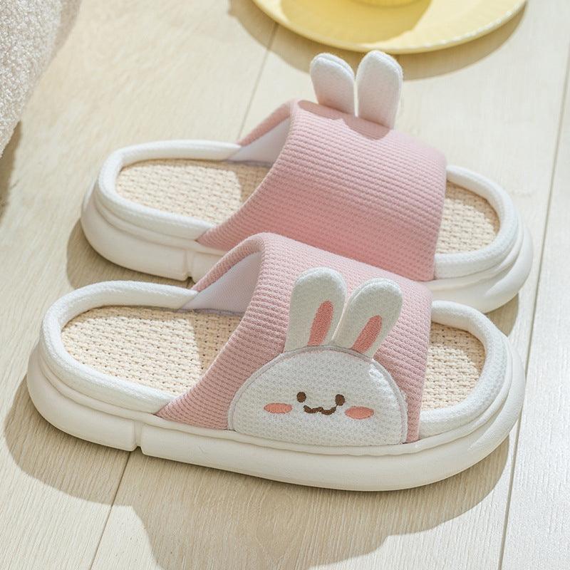 Cute Rabbit Slippers Linen House Shoes For Women - fadidesign