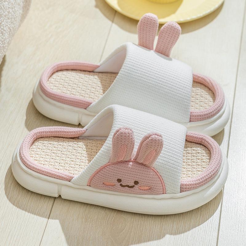 Cute Rabbit Slippers Linen House Shoes For Women - fadidesign