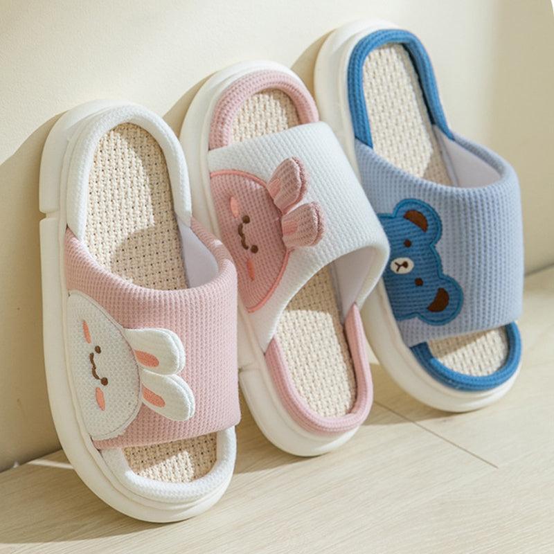 Cute Rabbit Slippers Linen House Shoes For Women - fadidesign