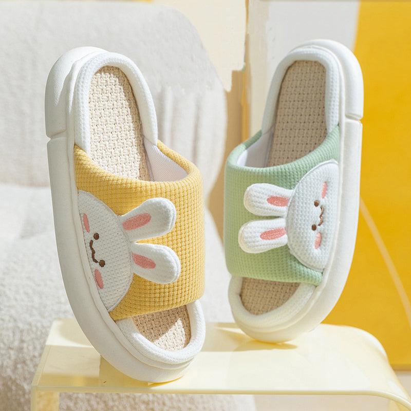 Cute Rabbit Slippers Linen House Shoes For Women - fadidesign