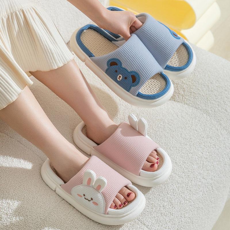 Cute Rabbit Slippers Linen House Shoes For Women - fadidesign