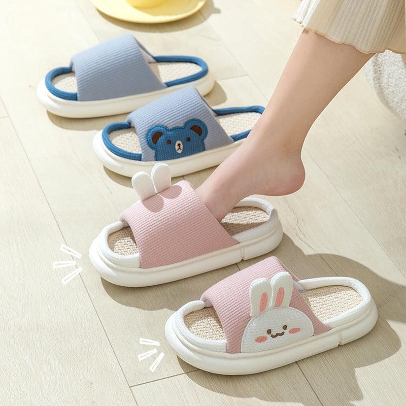 Cute Rabbit Slippers Linen House Shoes For Women - fadidesign