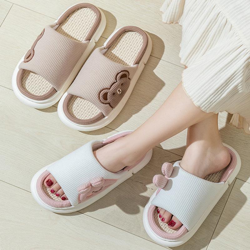 Cute Rabbit Slippers Linen House Shoes For Women - fadidesign