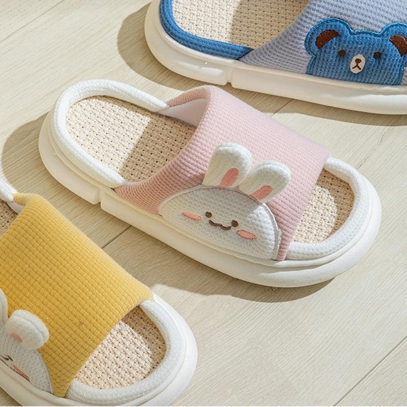 Cute Rabbit Slippers Linen House Shoes For Women - fadidesign