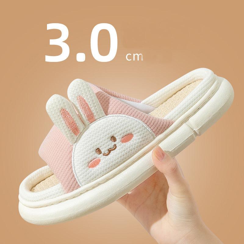 Cute Rabbit Slippers Linen House Shoes For Women - fadidesign