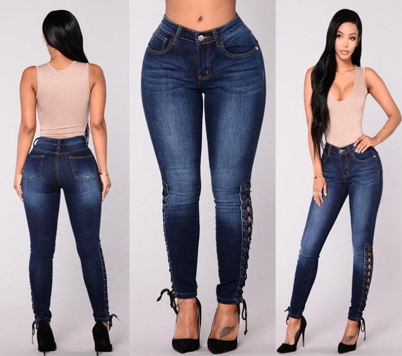 Dark jeans female European and American fashion women's European station feet pants women - fadidesign