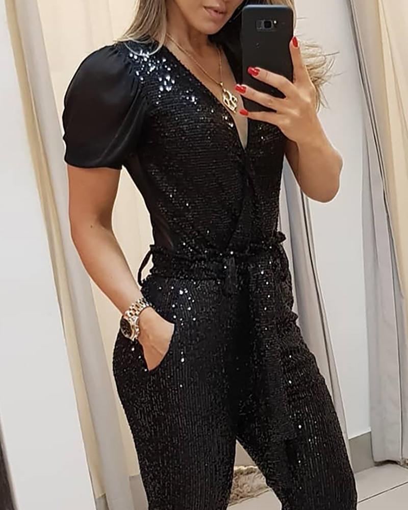 Deep V sequined jumpsuit - fadidesign