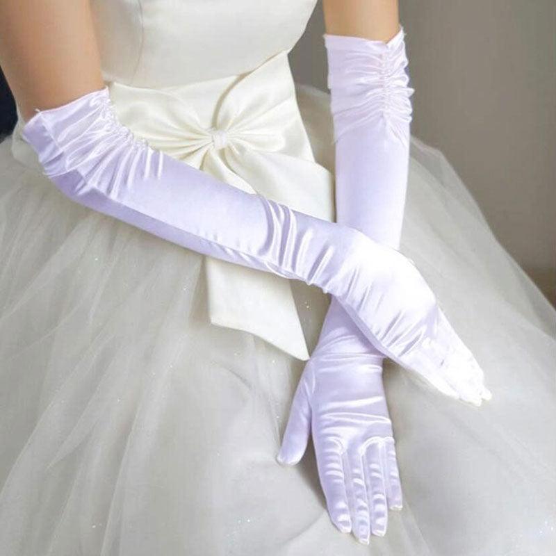 Double-row Beaded Satin Sun Protection Scar Cover Up Oversleeve Bridal Wedding Gloves - fadidesign