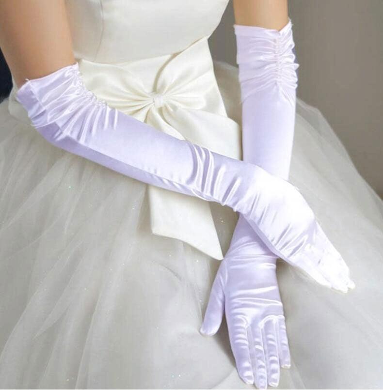 Double-row Beaded Satin Sun Protection Scar Cover Up Oversleeve Bridal Wedding Gloves - fadidesign