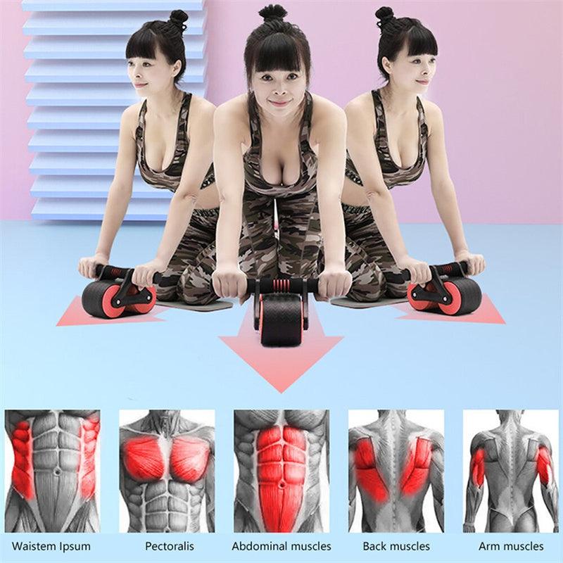 Double Wheel Abdominal Exerciser Women Men Automatic Rebound Ab Wheel Roller Waist Trainer Gym Sports Home Exercise Devices - fadidesign