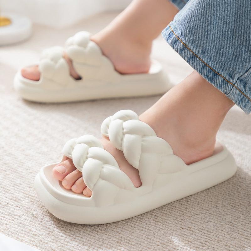 Double Woven Design Shoes Women Non-slip Bathroom Slippers - fadidesign