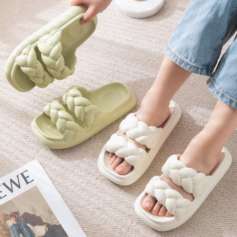 Double Woven Design Shoes Women Non-slip Bathroom Slippers - fadidesign