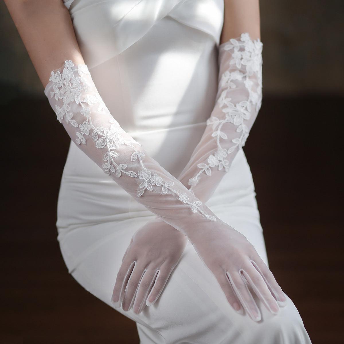 Elegant White Lace Wedding Dress Dinner Mesh Gloves - fadidesign