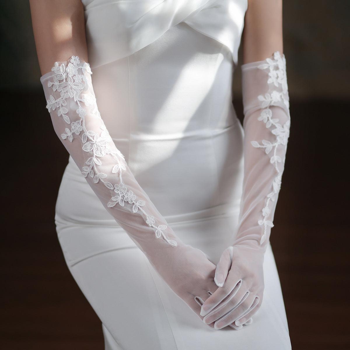 Elegant White Lace Wedding Dress Dinner Mesh Gloves - fadidesign