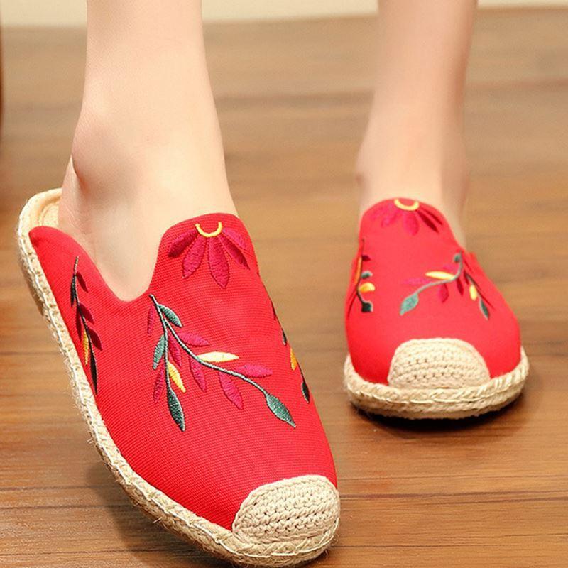 Embroidered Leaves Baotou Sandals And Slippers Women - fadidesign