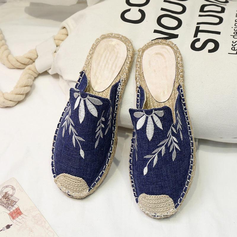 Embroidered Leaves Baotou Sandals And Slippers Women - fadidesign