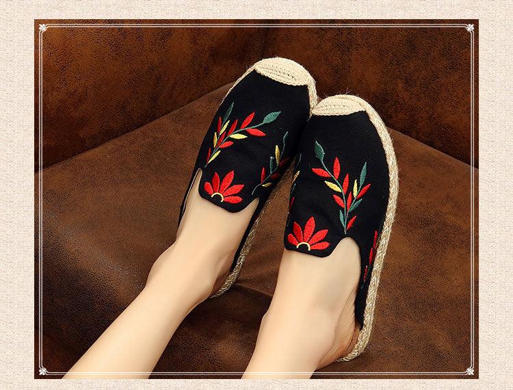 Embroidered Leaves Baotou Sandals And Slippers Women - fadidesign