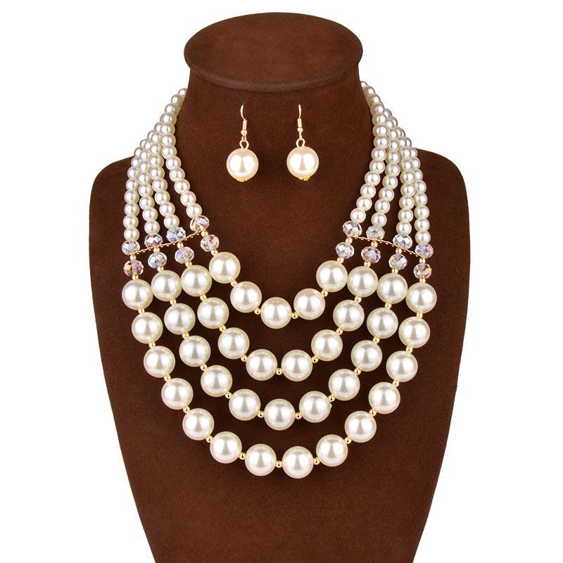 Europe necklace crystal pearl Long Necklace Earrings female bride jewelry set accessories - fadidesign