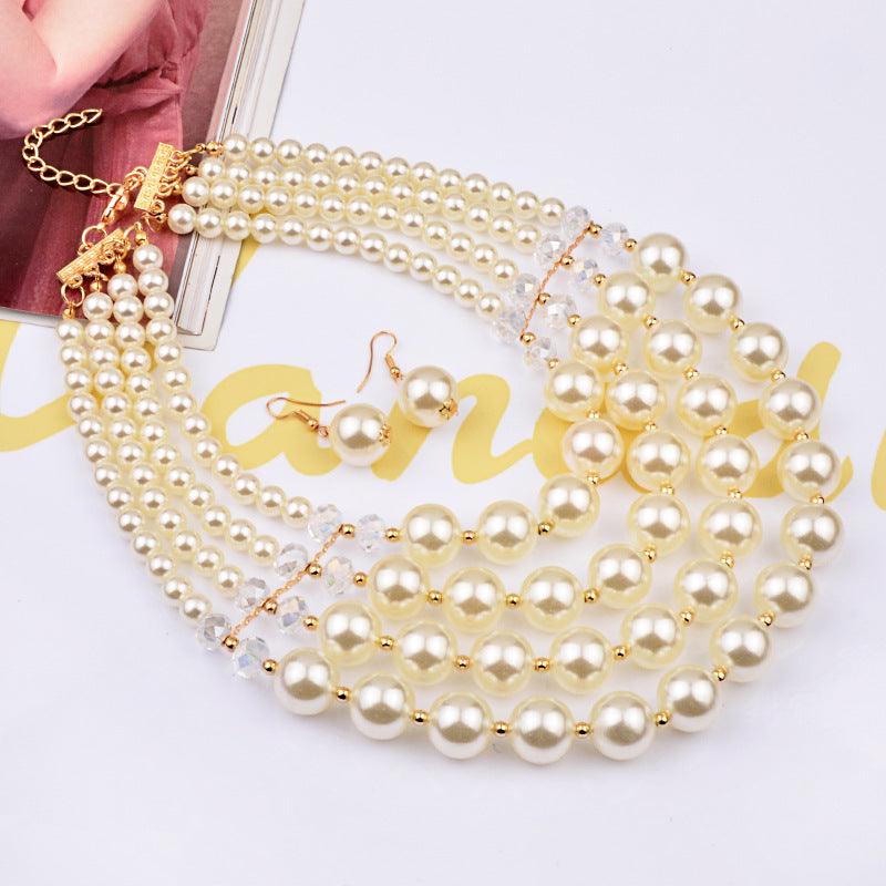 Europe necklace crystal pearl Long Necklace Earrings female bride jewelry set accessories - fadidesign