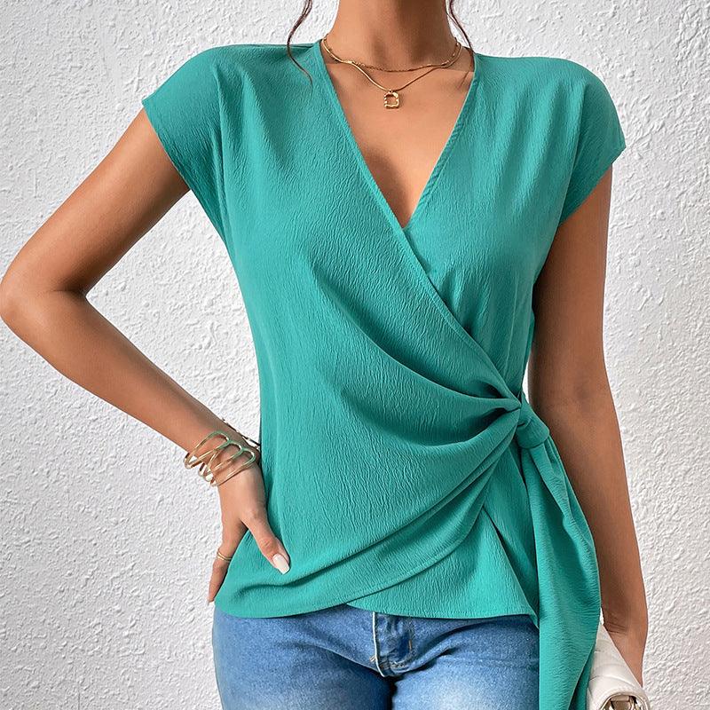 European American Summer New V-neck Irregular Short Sleeve - fadidesign