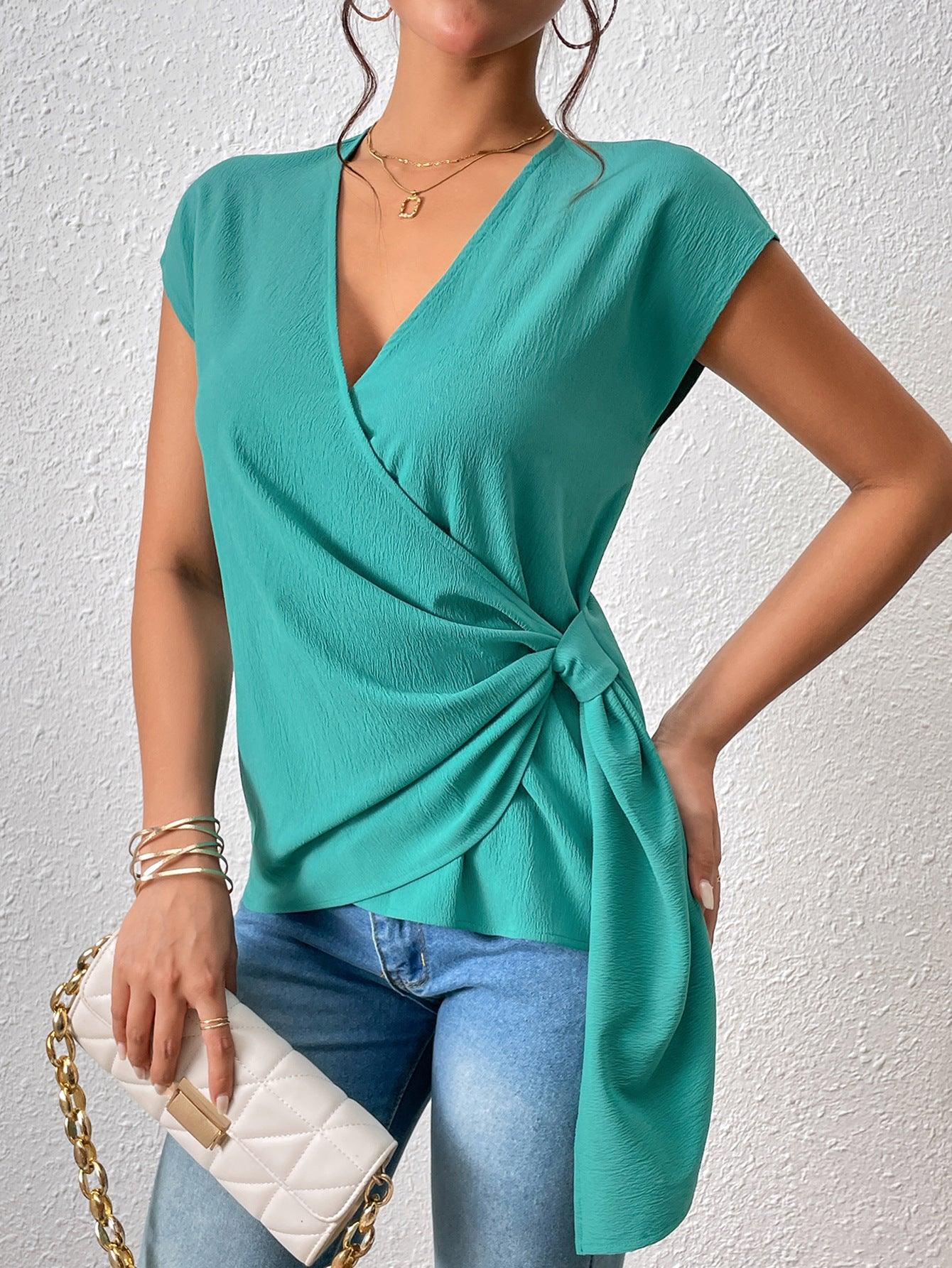 European American Summer New V-neck Irregular Short Sleeve - fadidesign