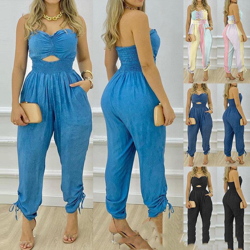 European And American Women's New Blue Tube Top One-piece Trousers - fadidesign