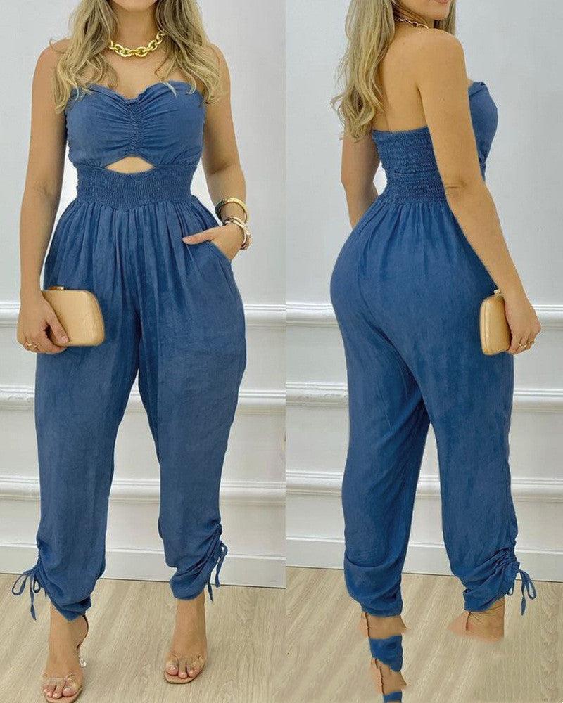 European And American Women's New Blue Tube Top One-piece Trousers - fadidesign