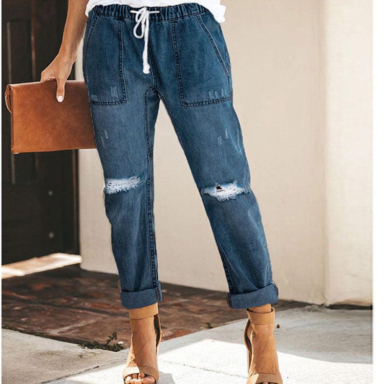 Fashion Casual Streetwear Women Jeans Korean Style Straight Leg Pants Ripped Pants - fadidesign