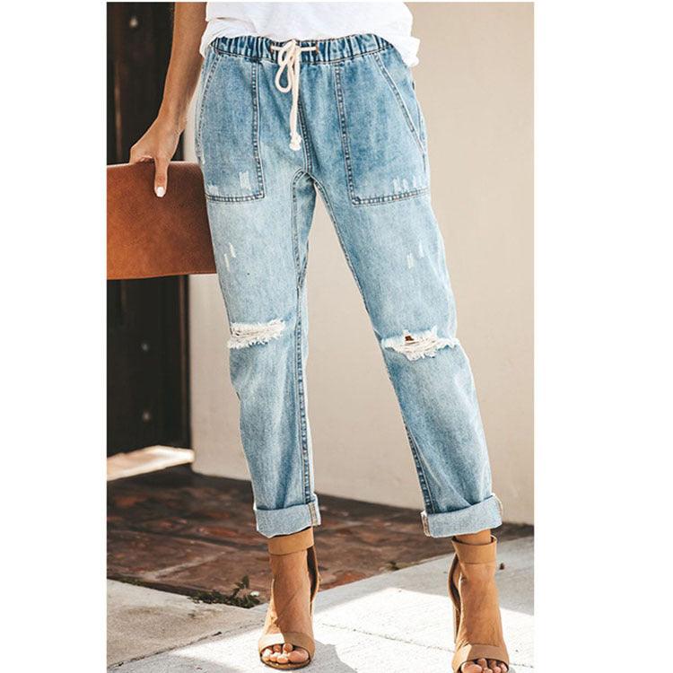 Fashion Casual Streetwear Women Jeans Korean Style Straight Leg Pants Ripped Pants - fadidesign