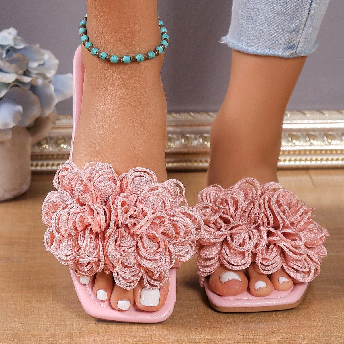 Fashion Flower Flat Slippers For Women - fadidesign