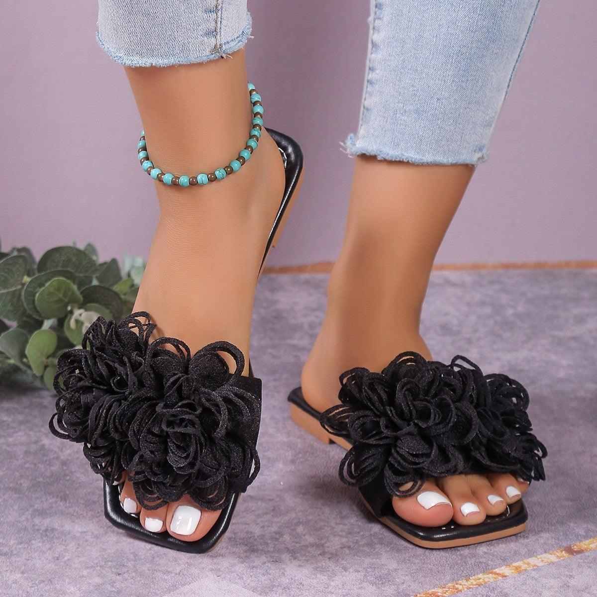 Fashion Flower Flat Slippers For Women - fadidesign