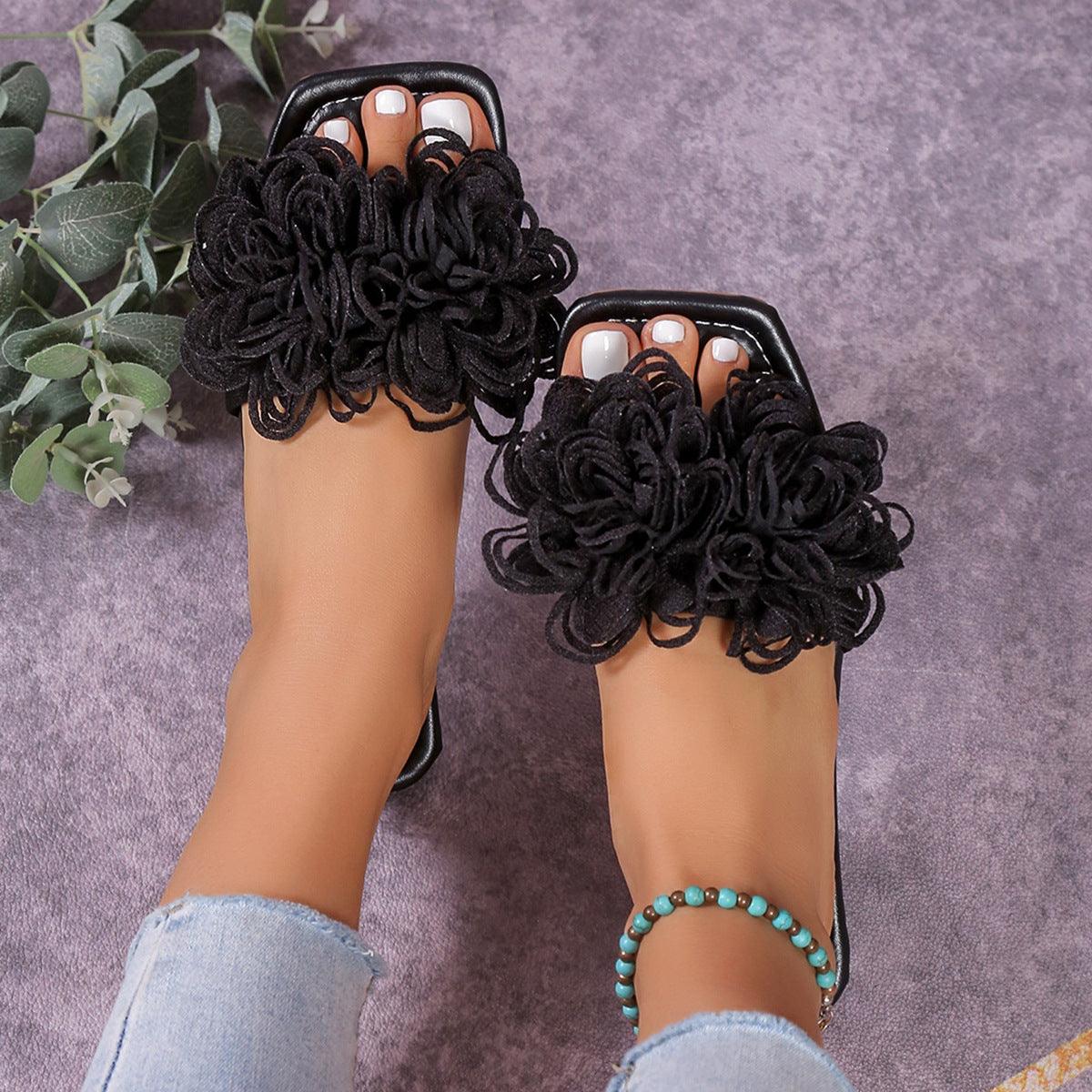 Fashion Flower Flat Slippers For Women - fadidesign