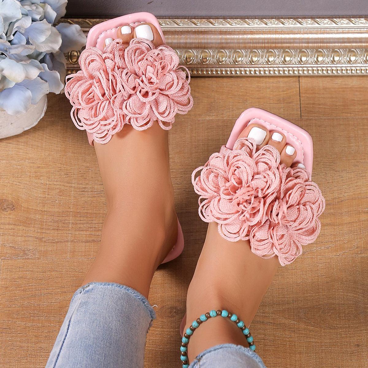 Fashion Flower Flat Slippers For Women - fadidesign