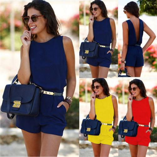 Fashion sexy backless waist belt pocket ladies jumpsuit - fadidesign