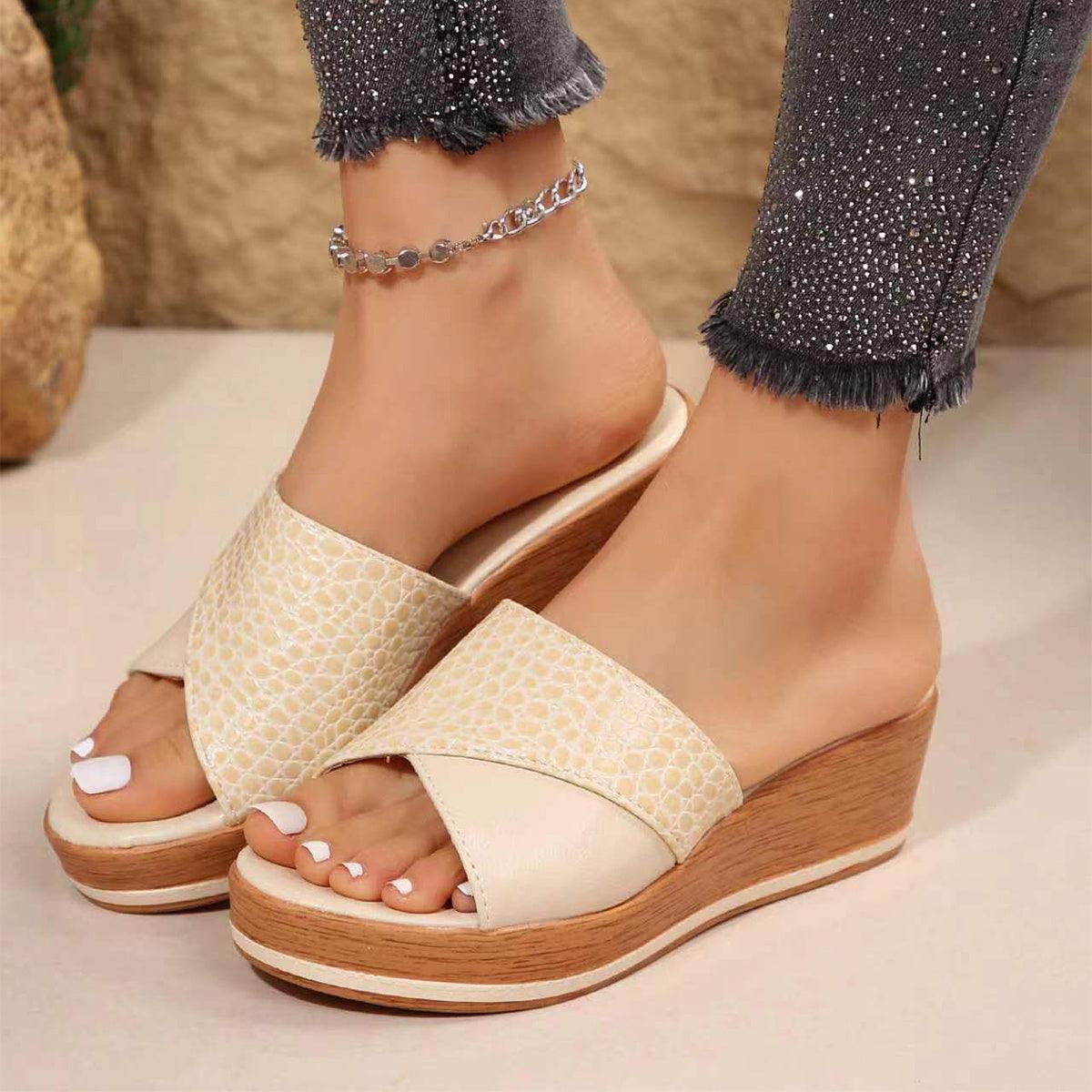 Fashion Snake-texture Wedges Sandals Summer Casual Peep-toe Thick Sole Heightening Slippers Outdoor Slides Shoes Women - fadidesign